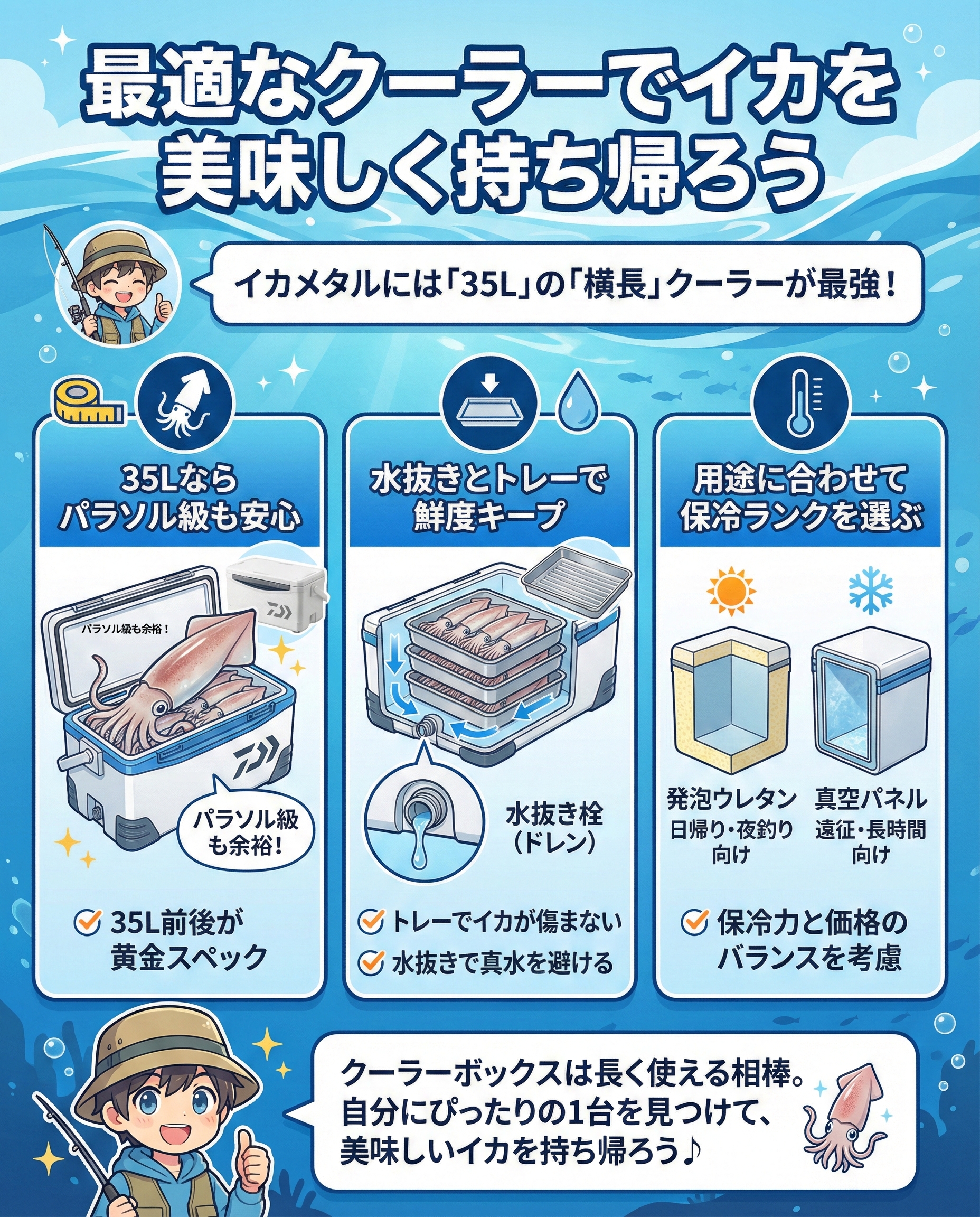 記事のまとめ：最適なクーラーでイカを美味しく持ち帰ろう
